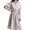 Vestido camisero de rayas con cinturón, manga larga y cuello para mujer, casual, para la oficina, para citas diarias