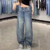 Jeans Retro Americanos de Pierna Ancha para Mujer Otoño Nuevo Estilo Moda Versátil Sueltos Adelgazantes de Cintura Alta Banana Acampanados Pantalones de Largo hasta el Suelo