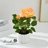 Rosa de Dos Cabezas Escandinava Pequeño Bonsái Flor Artificial Adornos de Decoración para el Hogar Planta Artificial en Maceta Accesorios para Fotografía Flores Artificiales Falsas
