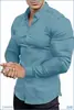 Camisa Nueva de Manga Larga para Hombre Otoño Primavera Cross Europe Estampado 3D Casual de Negocios Sin Planchar Color Sólido Camisa con Cuello