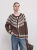 Cárdigan de punto jacquard Fair Isle vintage estilo francés para mujer, otoño e invierno, casual, amigable con la piel, abrigo suéter adelgazante