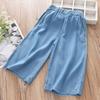 Pantalones de Niña Verano Delgados Pierna Ancha Ins Modernos Combinan con Todo para Mujer Niños Medianos-Grandes Verano Tencel Denim Sueltos Ropa Exterior