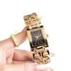 Reloj cuadrado pequeño vintage de venta cruzada más vendido con patrón radiante, correa de acero chapado en oro, reloj de cuarzo para mujer, disponible en stock, se puede imprimir con logo