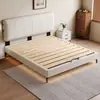 Cama minimalista de cuero con teclas de piano y cabecero ajustable, bordes a ras, adecuada para espacios pequeños, silenciosa y sin interferencias, con estructura de marco de mortaja y espiga