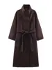 Abrigo de Lana de Color Sólido para Mujer, con Cinturón, de un Solo Botón, Moda, Cuello Alto, Estilo Nuevo Otoño e Invierno, Estilo Simple Europeo y Americano Transfronterizo
