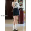 Falda Corta de Mezclilla Azul Oscuro para Mujer, de Cintura Alta, Verano, Tallas Grandes, Adelgazante, Figura de Pera, Falda A-Line Petite