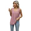 Europeu e Americano Transfronteiriço 2024 Amazon Novo Europeu e Americano Pregueado Recortado Gola Quadrada Sem Mangas Andorinha Colete Camiseta Transfronteiriço Mulheres