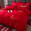 Funda de edredón roja bordada para boda, pieza única, 200x230cm/220x240cm, ropa de cama para bodas, adecuada para todas las estaciones
