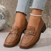 Nuevos Mocasines Slip-On de Moda para Mujer Primavera y Otoño 2024, Zapatos de Salón Negros con Tacón Grueso, Tallas Grandes Europeas y Americanas, Transfronterizo