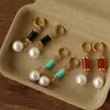 26 Modelos de Primavera de Pendientes de Piedra Natural y Perlas Europeas y Americanas para Mujer, Clips para Orejas y Accesorios para Orejas de Ágata Turquesa Colorida Estilo Étnico Vintage