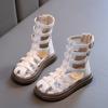 Sapatos femininos Sandálias 2024 Verão Novos sapatos romanos infantis de cano alto Sandálias infantis médias e grandes de verão
