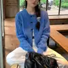 "3.11/Coleção Nova de Primavera" Jaqueta Cardigã de Tricô com Tranças Azul Liso Xuan Xiao Jie para Mulheres