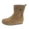 Botas de Moda Retro de Cuero Gamuzado hasta la Mitad de la Pantorrilla para Mujer, Nuevo Estilo Otoño 2026, Lindas y Originales, Cómodas Planas con Punta Grande, Botas tipo Birkenstock