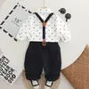 Conjunto de Dos Piezas con Estampado Completo para Niño, Otoño Elegante, Moda Nueva, para Bebé, Manga Larga, Conjunto de Pantalón Largo con Tirantes de Barco