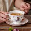 Taza de café y plato retro rosa francés, estilo ins, taza de cerámica, lindo corazón de niña, plato para refrigerio de té de la tarde