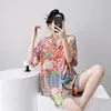 Novos Pijamas de Algodão e Seda 2025 para Mulheres, Estilo Fino, Toque de Alta Qualidade, Conjunto de Blusa de Manga Curta Estampada e Shorts, Pode Ser Usado ao Ar Livre, Conjunto para Casa