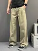 Pantalones cargo de cinco botones estilo coreano para hombre, diseño plisado, corte holgado, sensación de alta gama, pantalones casuales de pierna recta modernos y versátiles