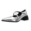 Zapatos Franceses Retro de Punta Fina con Tira Cruzada Mary Jane Planos de Tacón Grueso para Mujer con Tacones Medianos y Elegantes Zapatos de Tacón de Piel Suave Elevados
