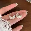 Brincos de Pérola Zircônia Flor com Gotejamento de Óleo em Formato de C Doces para Mulheres, Brincos de Design de Moda de Nicho, Acessórios de Orelha Elegantes e Versáteis