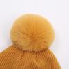 Gorro para Niños de Moda Otoño e Invierno de Punto con Bola de Pelo de Conejo Linda Gorro de Punto con Borde Enrollado Cálido de Color Sólido para Niños Pequeños