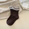 Calcetines de Punto Cálidos Versátiles con Bloques de Color y Flores Pequeñas de Longitud Media para Otoño e Invierno 2025, Calcetines Caídos, Calcetines Retro Japoneses para Mujer