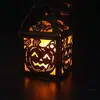 Caja de Luz de Vela Electrónica Calada de Calabaza de Halloween Pantalla de Papel para Acción de Gracias Linterna Colgante de Papel Translúcido Rojo-Naranja