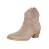 Botas de Mujer de Talla Grande Transfronterizas Nuevas Estilo Europeo y Americano Punta Fina Retro Corte Bajo Gamuza Escarchada Zapatos de Viscosa Botas Martin