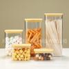 Frasco Rectangular Sellado Alimentos Vidrio Caja Sellada Alto Borosilicato Frasco Rectangular de Almacenamiento Transfronterizo Tapa de Bambú Frasco Sellado