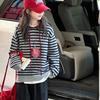 Suéter para Niña Ropa de Otoño 2025 Nuevo Estilo Infantil Suéter con Capucha Niñas Primavera y Otoño Tops Rayados Coreanos