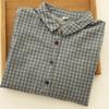 Camisa Plaid de Gasa de Algodón de Doble Capa Poética para Mujer de Manga Larga Retro Literaria Algodón Puro Holgada Casual Top Ropa de Trabajo Camisa