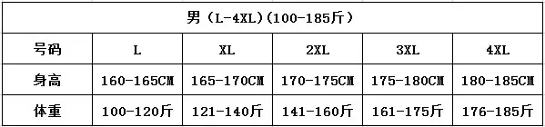 男（L-4XL)(100-185斤）