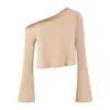 2026 Verano Nuevo Estilo Chica Caliente Casual Top Corto Cropped de Manga Larga Estilo Coreano Nuevo Top de Corte Holgado para Mujer