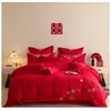 Juego de ropa de cama para boda, juego de cuatro piezas, nuevo estilo 2026 sábana y funda de edredón, rojo para recién casados, para la habitación nupcial