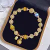 Pulseira de Pedra da Lua Cristal Natural Loiro, Cristal de Besta Engolidora Dourada, Pulseira de Cristal de Cabelo Amarelo, Pedra da Riqueza, Presente para Namorada