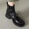 Botines de plataforma súper cómodos y elegantes con estampado de camelia estilo coreano para mujer, colección otoño/invierno 2026, punta redonda, tacón medio grueso, efecto adelgazante