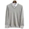 Suéter de cachemira para hombre de negocios, camiseta básica de manga larga con cuello en V para hombre, nuevo estilo otoño e invierno 2026, suéter cálido estilo old money