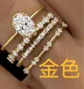 Sanjie desea Nueva Joyería Juego de Cuatro Piezas Europeo y Americano con Diamante Zirconia Flor Compromiso Aniversario Joyería de Lujo Juego de Anillos