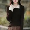 Suéter de Punto Falso de Dos Piezas con Cuello Polo Transfronterizo para Mujer, Suéter Corto Ajustado para Otoño e Invierno, Elegante Top de Punto de Manga Larga