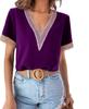 Transfronterizo 2023 nuevo Amazon wish Europa y Estados Unidos transfronterizo para mujer cuello en V encaje casual camisa de color sólido transfronterizo ahora