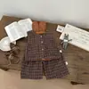 Roupas Infantis Coreanas Bebê Primavera Novo Produto Conjunto Bebê Colete Xadrez Retrô Calça Reta Versátil Casual Conjunto de Duas Peças