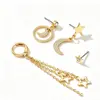 Pendientes de Moda Transfronterizos Europeos y Americanos para Mujer Diseño Geométrico de Media Luna y Estrella con Colgante Incrustado de Diamante Set de Pendientes Versátiles