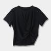 26 Diseño Amigable con la Piel Primavera/Verano Algodón Puro Estampado Cuello Redondo Retorcido Manga Corta Camiseta de Mujer Negra Cropped Ajustada Delgado