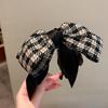 Otoño e Invierno Nuevo Clip de Plátano Clip Vertical Parte Trasera de la Cabeza Lazo Negro Pasador para Cola de Caballo Alta Elegante a Cuadros Clip Superior para Mujer