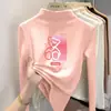 Ropa interior térmica para niñas de otoño e invierno, camiseta térmica de forro polar de doble cara, camiseta de manga larga, camisa de otoño de cuello semi-alto para niñas pequeñas
