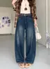 Foto real de jeans wide leg estilo retrô americano para mulheres, nova coleção de outono, design de cintura alta, calça longa lavada de perna reta afina a silhueta