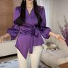 Camisa Shanli Dadi Light Mature Satin, nueva, estilo francés, diseño único, con tirantes morados.