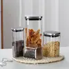 Fabricante de Potes de Vidro Quadrados Simples Selados Atacado Tampa de Aço Inoxidável Potes de Vidro para Chá Armazenamento de Alimentos Grãos de Cozinha
