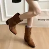 Botines de Tacón Grueso Retro Francés de Diseño de Nicho para Mujer Botas 2026 Nuevo Estilo Coreano Botas de Caña Media Punta Cuadrada Pequeña Botas Vaqueras