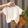 Traje Ligero Transpirable de Gasa de Algodón Nuevo Estilo Japonés y Coreano Sencillo de Verano para Bebés Niños Conjunto de 2 Piezas Ropa Suelta para Niños