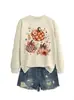 Amazon eBay site independente moda casual feminina três flores abóbora outono e inverno gola redonda manga longa moletom camisa base